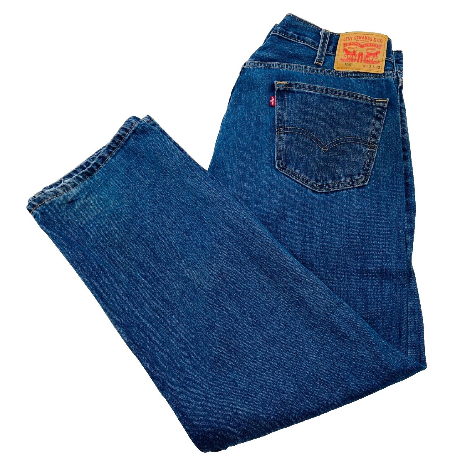 Levi's 505 Mens 42x32 Denim Medium Blue Wash Regular Fit Soft Jeans/Pants